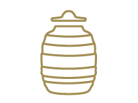 Ilustración de mesa rústica con aguas frescas en vitroleros